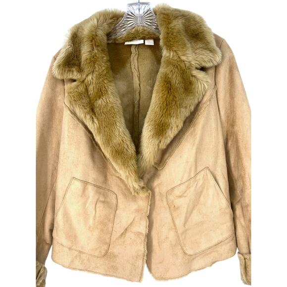 Chico’s | S | Shearling Jacket Faux Suede Faux Fur Camel Coat Moto Women's 4 - Picture 3 of 5